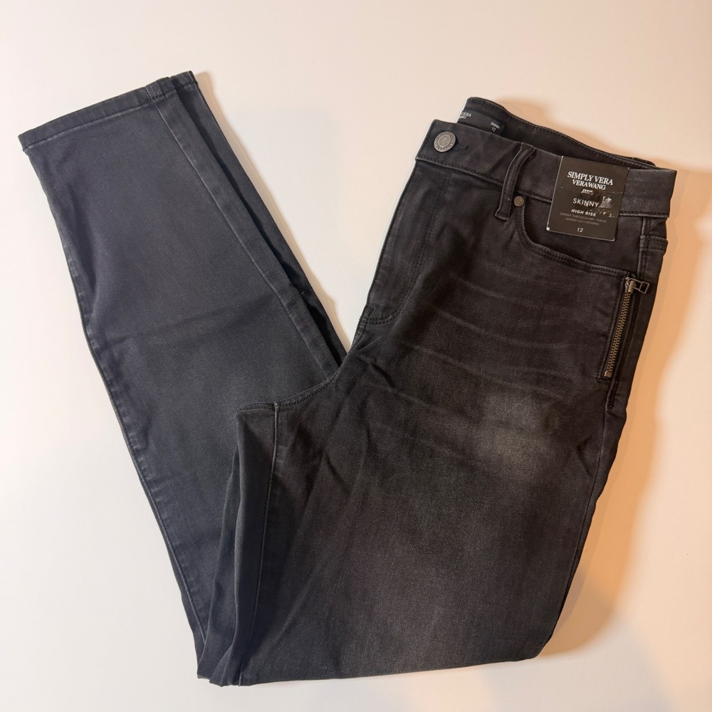 Simply Vera Vera Wang High Rise Skinny Jeans Washed Black Super Stretchy Size 12 - Picture 1 of 8
